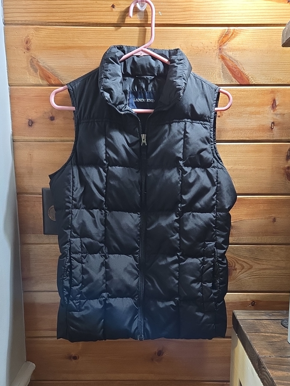 Lands' End Black Quilted Down Puffer Vest Gillet Small Oversized 0712
